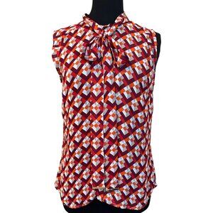 Worthington Brand Geometric Blouse Cap Sleeve 100% Polyester Women's Size S